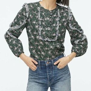 J.Crew Liberty Fabric Floral Ruffle Sleeve Cotton Blouse Top Size XS